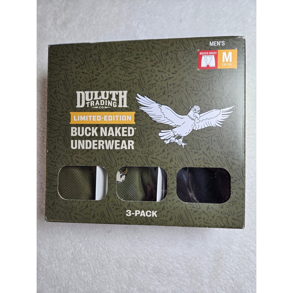 Duluth Trading Co Buck Naked Boxer Briefs 3-Pack Mens Medium 32-34 Olive Black